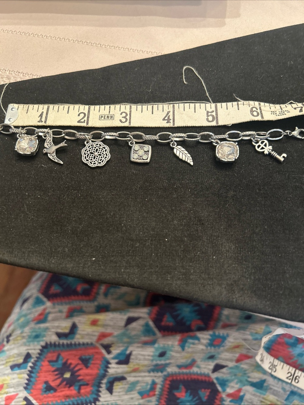 Silver-Tone Charm Bracelet with Clear Crystal and Mixed Charms - Picture 2 of 6
